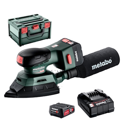 Metabo POWERMAXXSMA12BL-500 Akkus rezgőcsiszoló vasalótalp forma 12V akku 2x2,0Ah töltő SC36 MetaBoxban